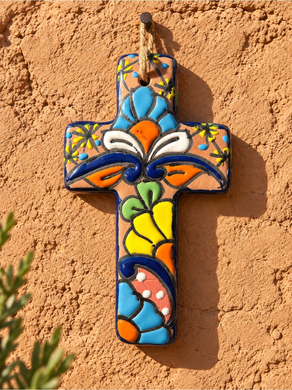 Hand-Painted Talavera Ceramic Cross Wall Art in Multicolor